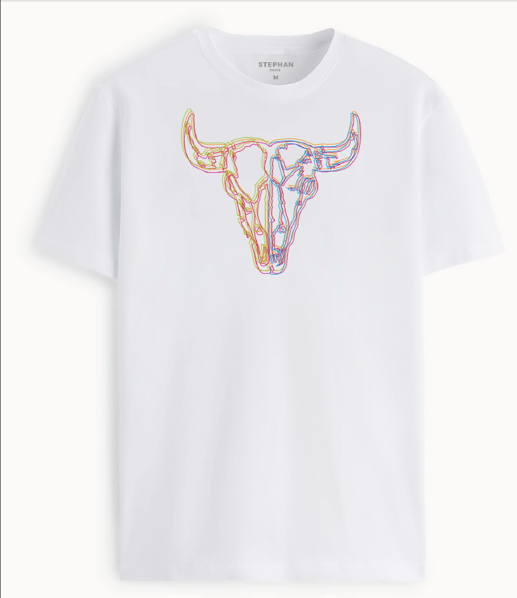 Stephan Men's Neon Horn Gel White Tshirt
