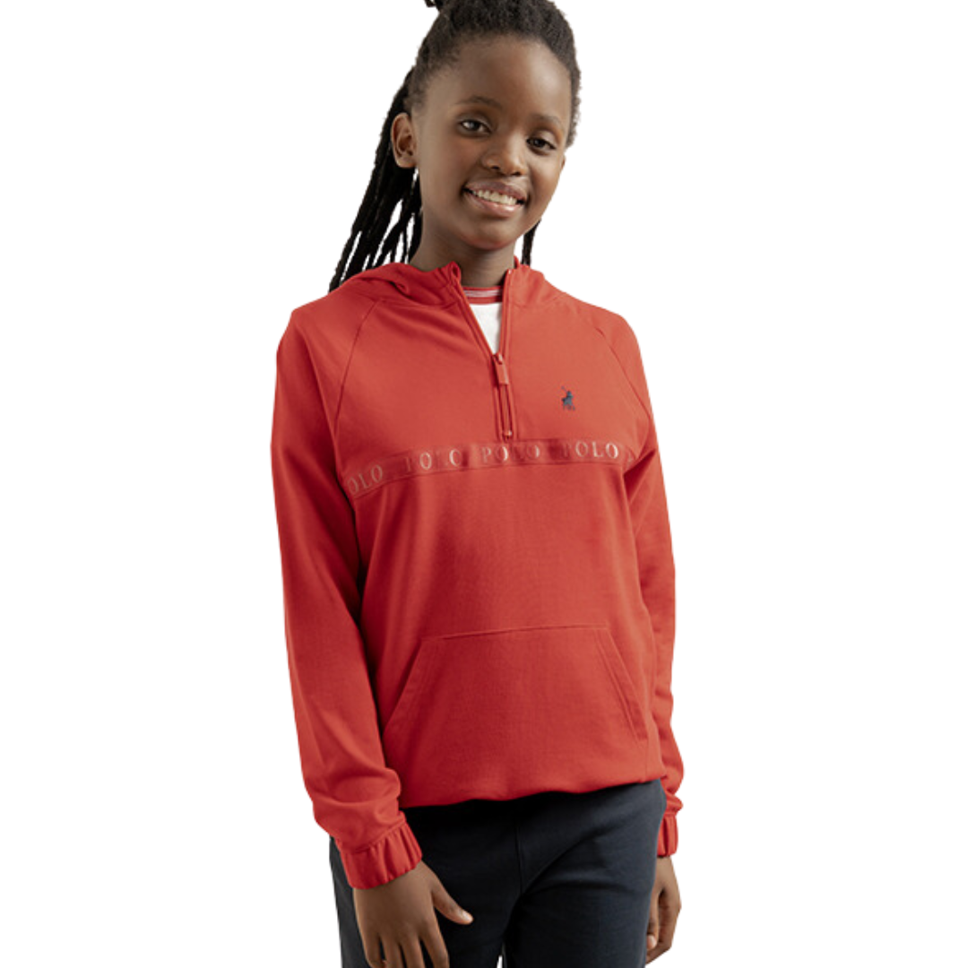 Polo Kids Girls Kerry QTR ZIP Hooded Sweater Red