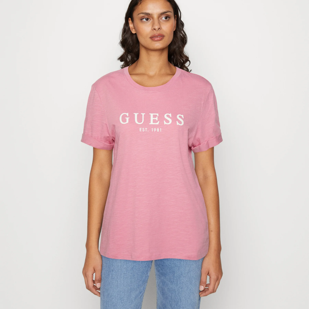 Guess Ladies Roll Cuff Tshirt Pink